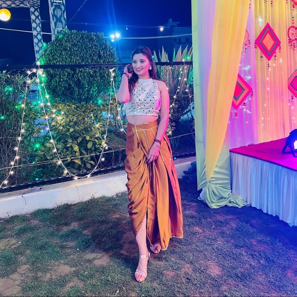 Party wear Crop top with dhoti style bottom - Picture 4 of 4